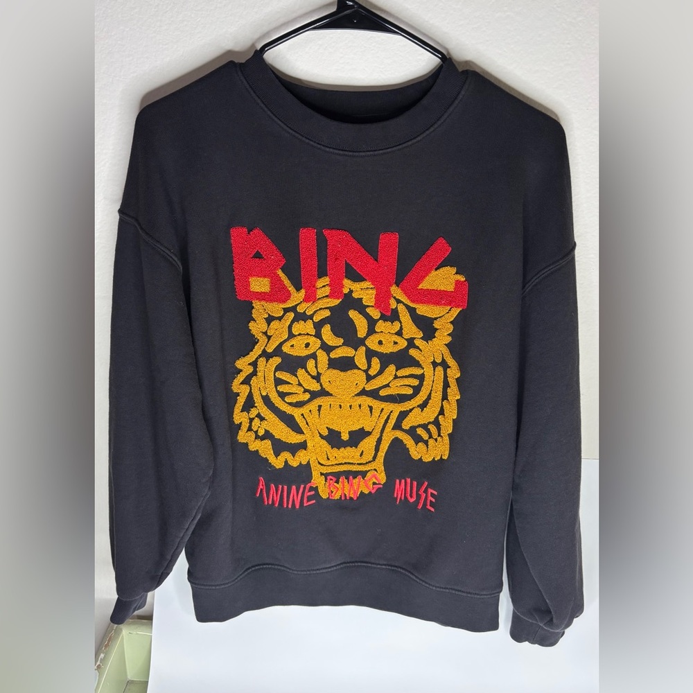 Anine Bing Muse Women's Classic Tiger Head Chenille Sweatshirt Size XS Pull Over